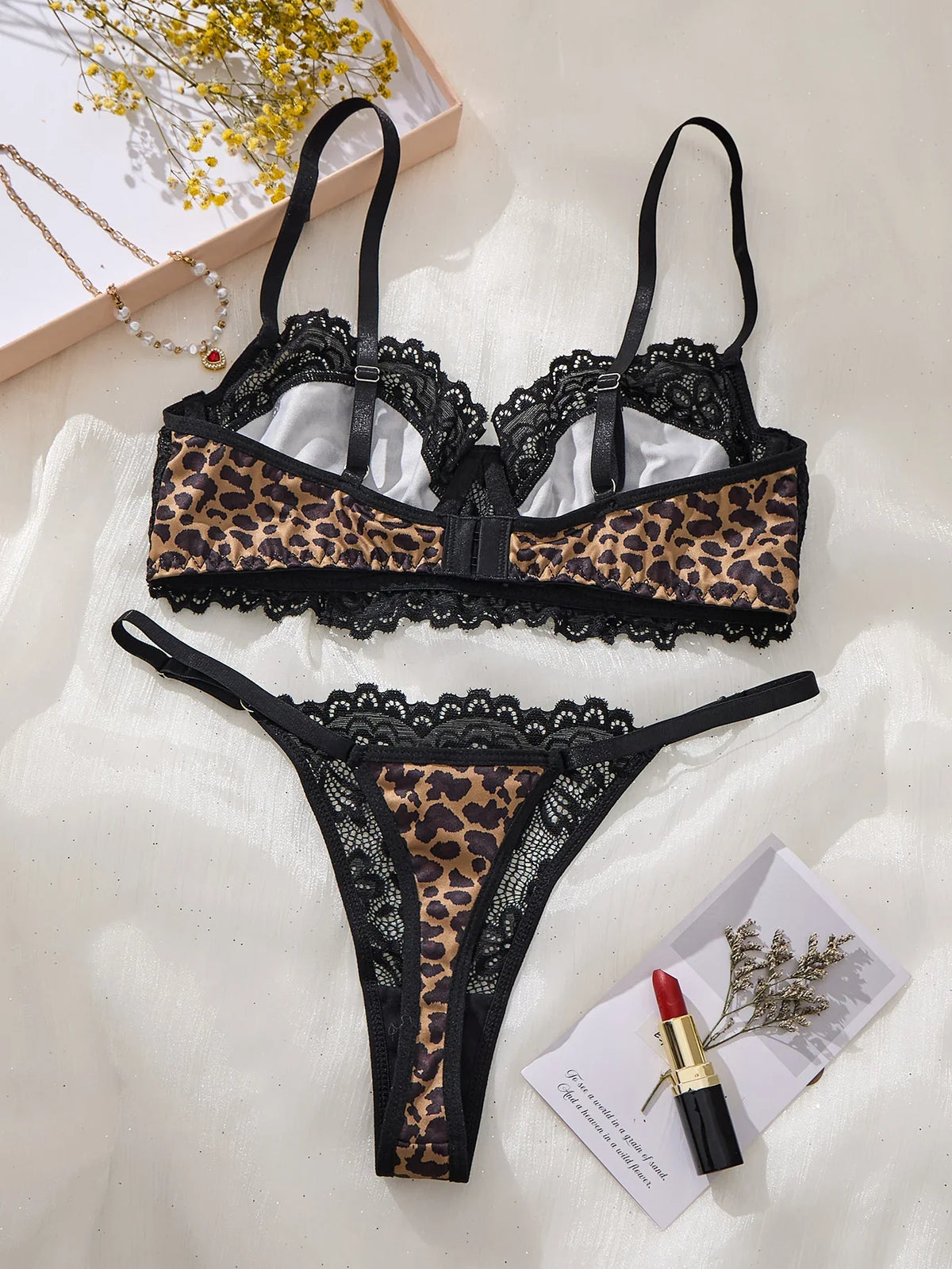 Black Leopard Print Sexy Lingerie Set - See-Through Bra Set - Fashionable Women's Lingerie-Exquisite Intimate Underwear ZA825182